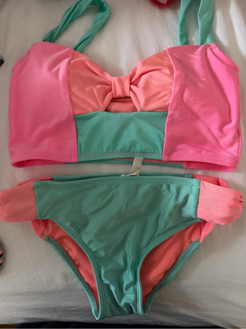 The Bikini Lab Mint Green and Pink Colorblock Bikini Set